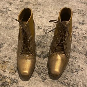 Donald J. Pliner Gold Metallic Laced Up Heeled Booties - Size 36.5